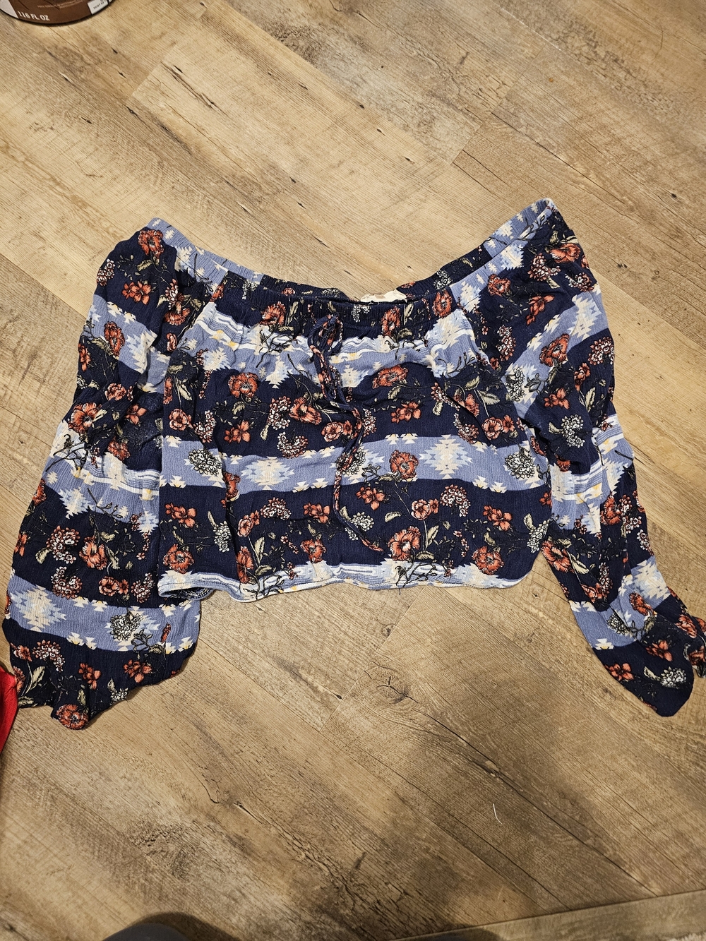 Altar'd State Navy Floral Off-Shoulder Top